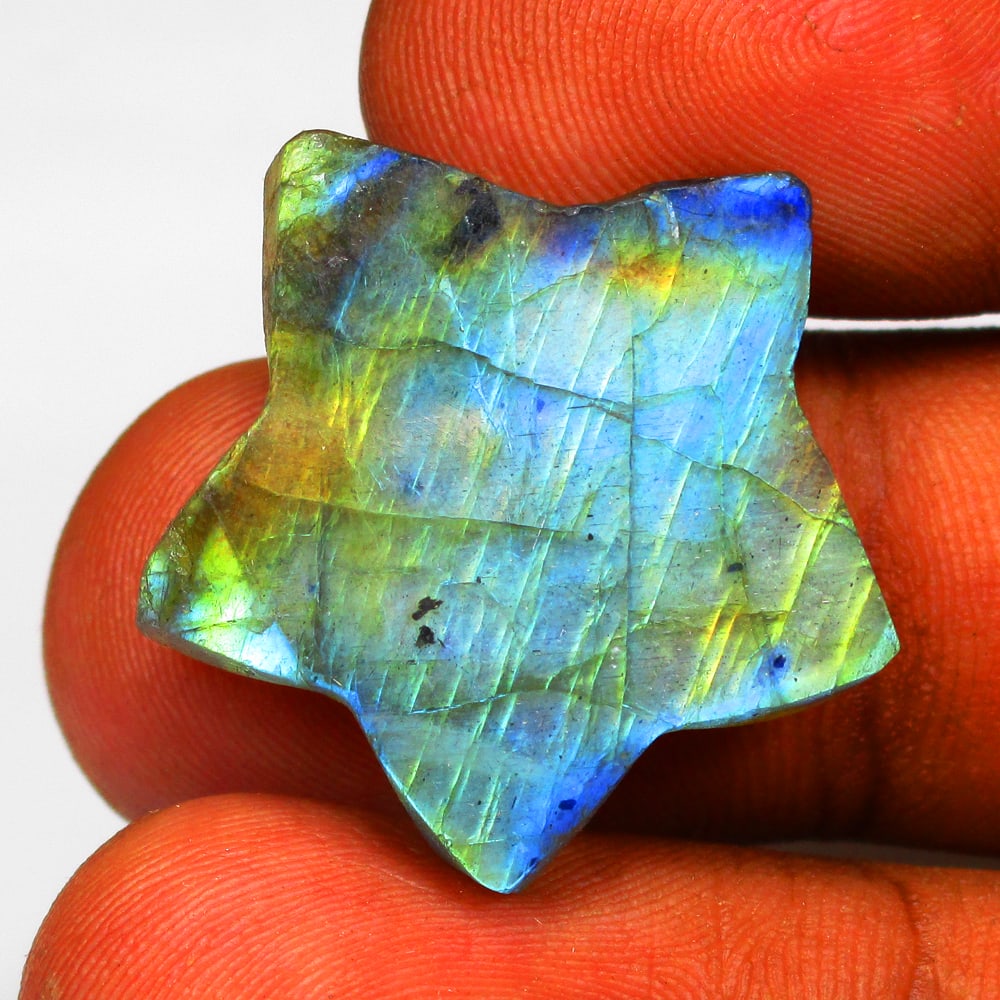 28.53 Ct Natural Labradorite Loose Stone: Weight - 28.53 Ct / Size - 25.00 x 25.00 x 6.90 mm / Shape - Star Cab / Clarity - Opaque / Origin - Africa / Treatment - None