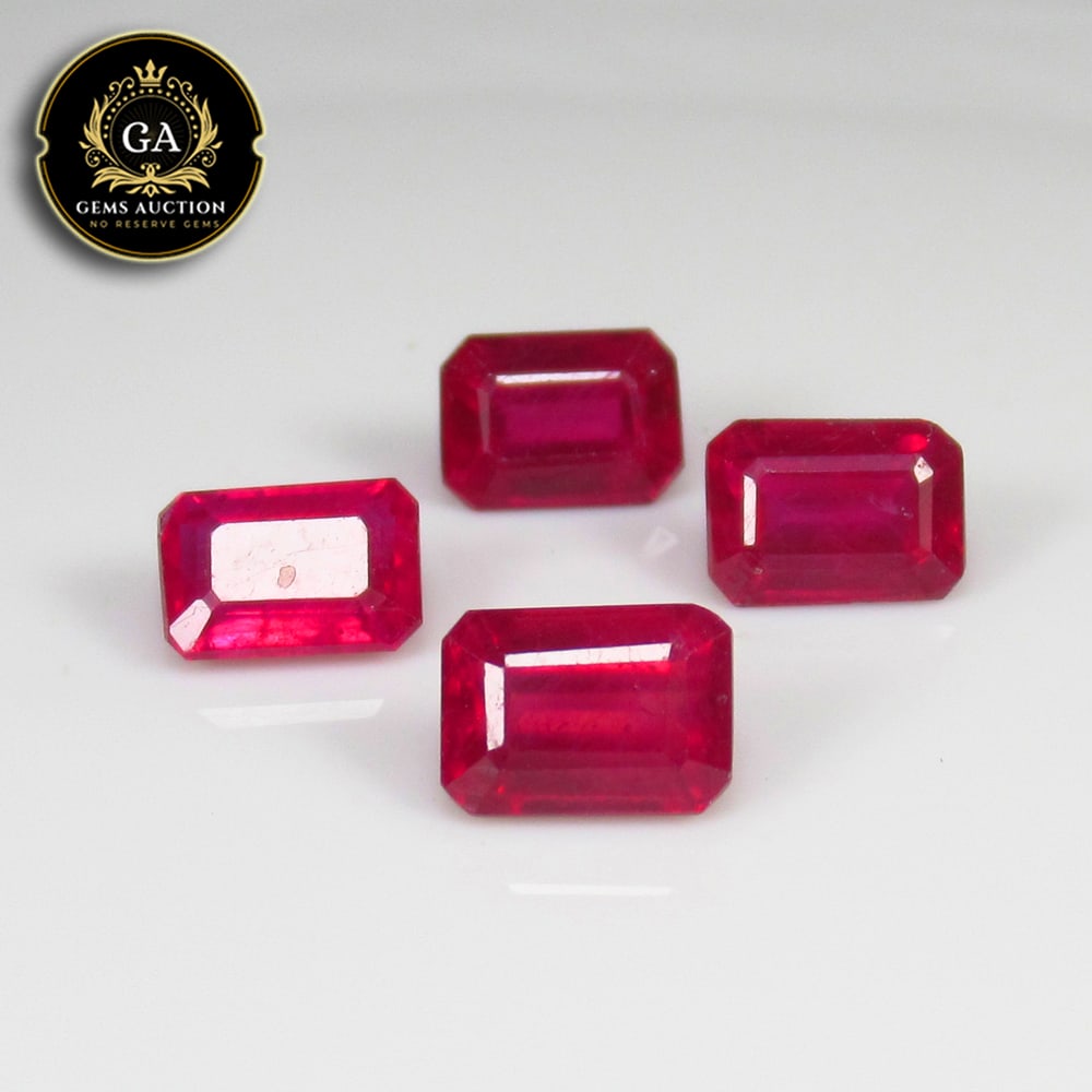 5.41 Ct Natural Luster Pinkish Red Ruby Emerald Cut Set (1 of 3)