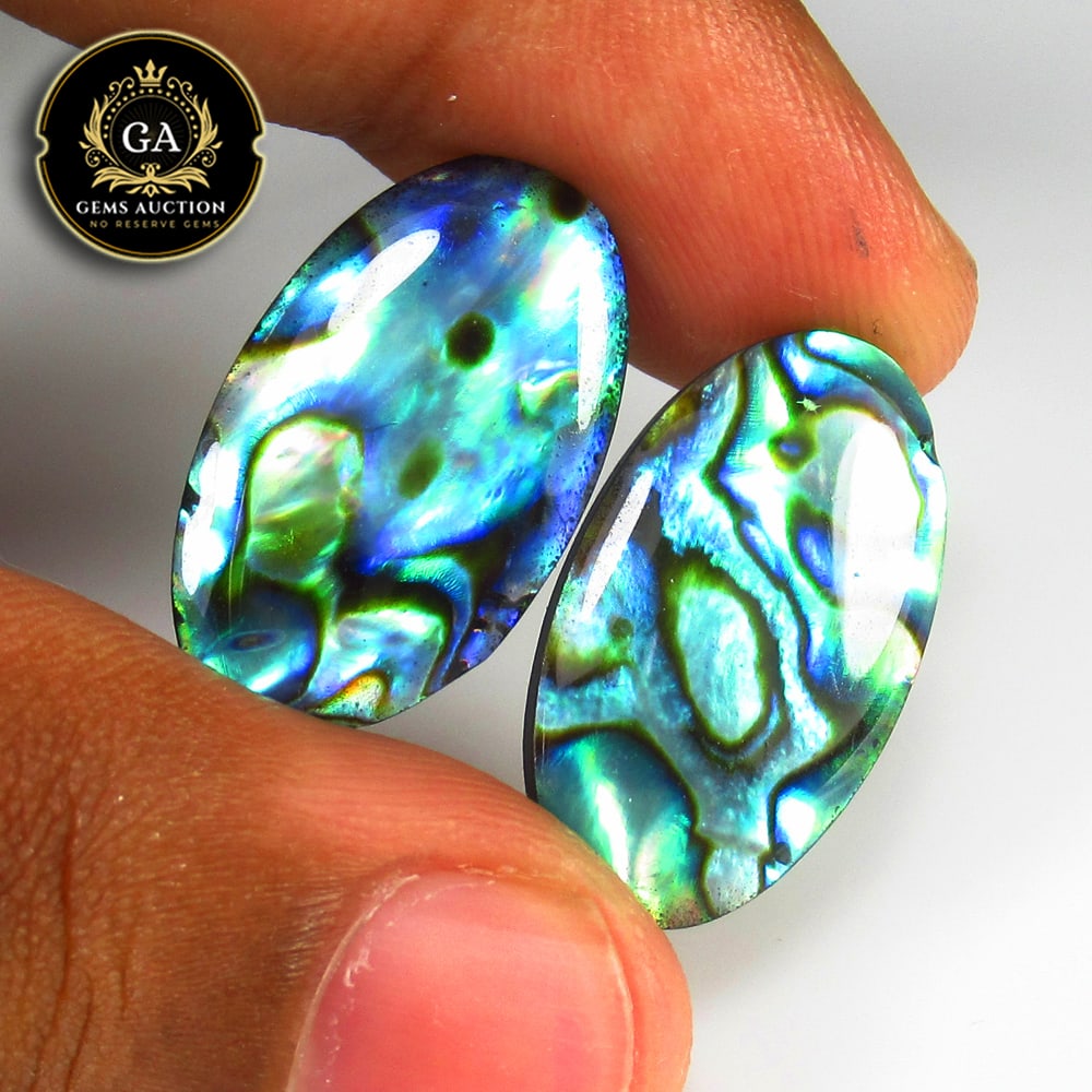 7.52 Ct Natural Multi color Shining Abalone Shell Oval Pair (1 of 3)