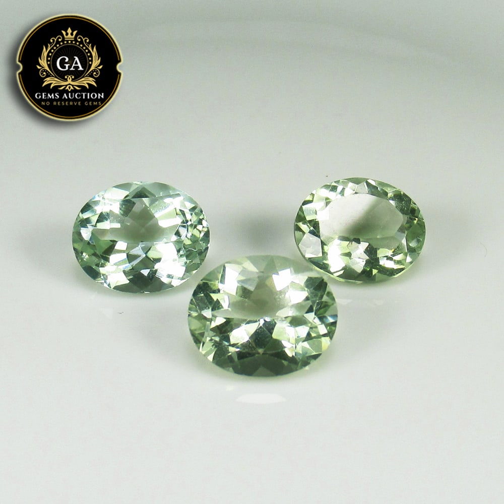 12.83 Ct Natural Brazilian Green Amethyst Oval Cut Set (1 of 3)