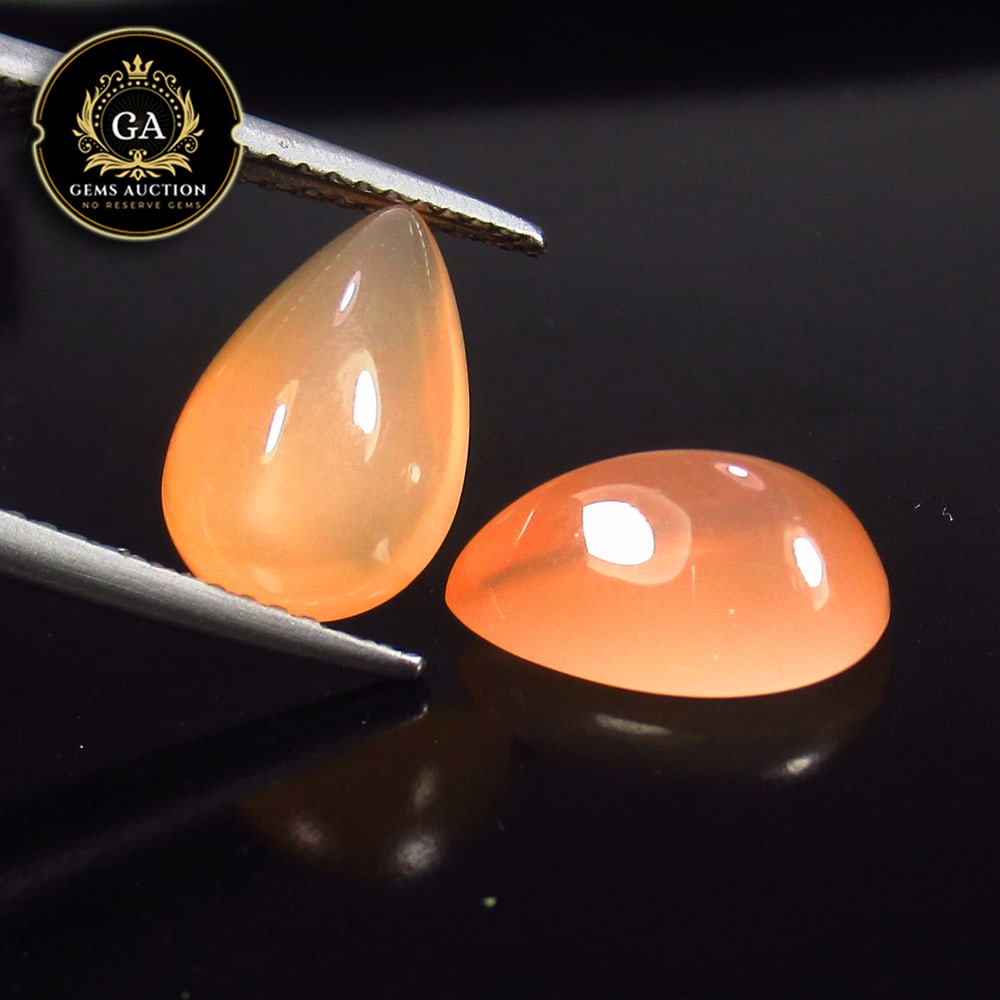 5.81 Ct Natural Orange Moonstone Pear Cab Pair (1 of 2)