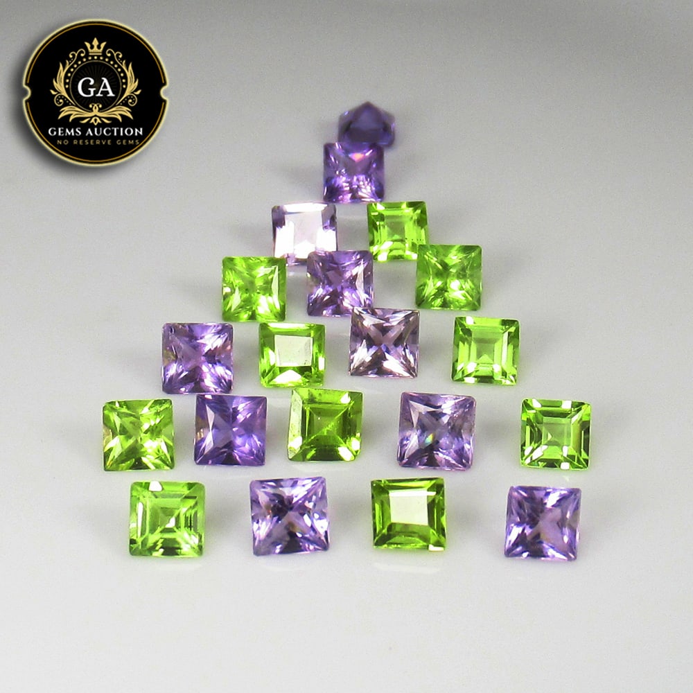 5.86 Ct Natural Amethyst & Peridot Square Jewellety Set (1 of 4)