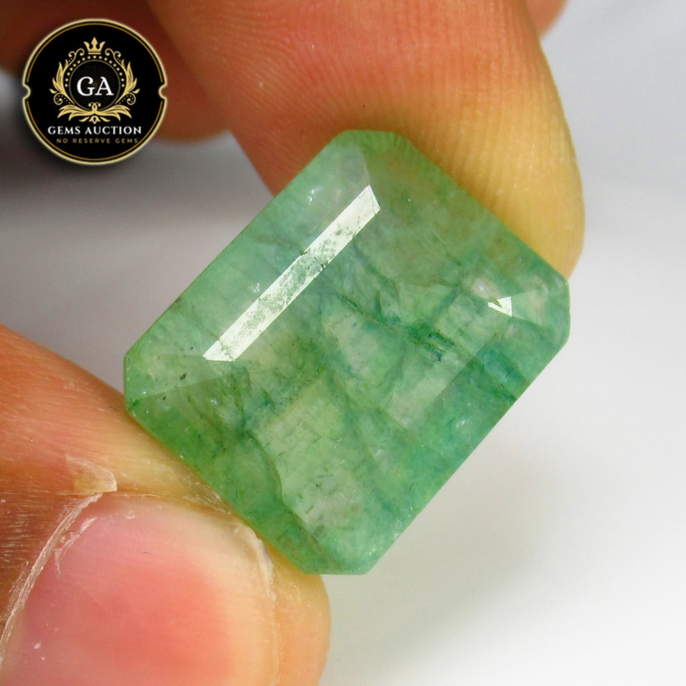 17.30 Ct Coated Grassy Green Emerald Octagon Cut (1 of 3)