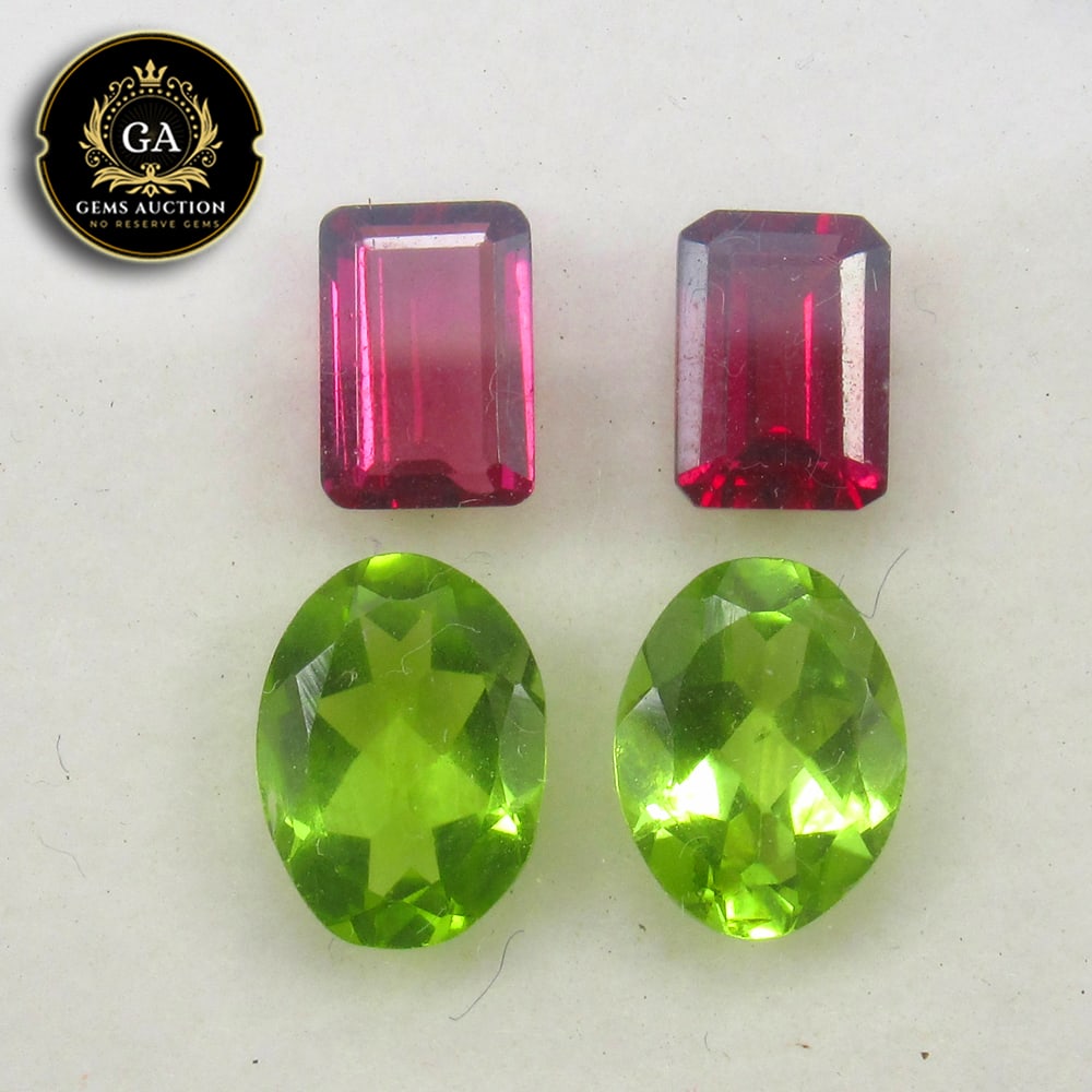 5.00 Ct Natural Rhodolite Garnet & Pakistan Peridot Excellent Jewellery Set: Weight - 5.00 Ct / Size - 7.0x5.0 & 9.0x6.5 mm / 4 Pc's/ Shape - Octagon & Oval Cut / Clarity - VVS / Origin - Nigeria / Treatment - None