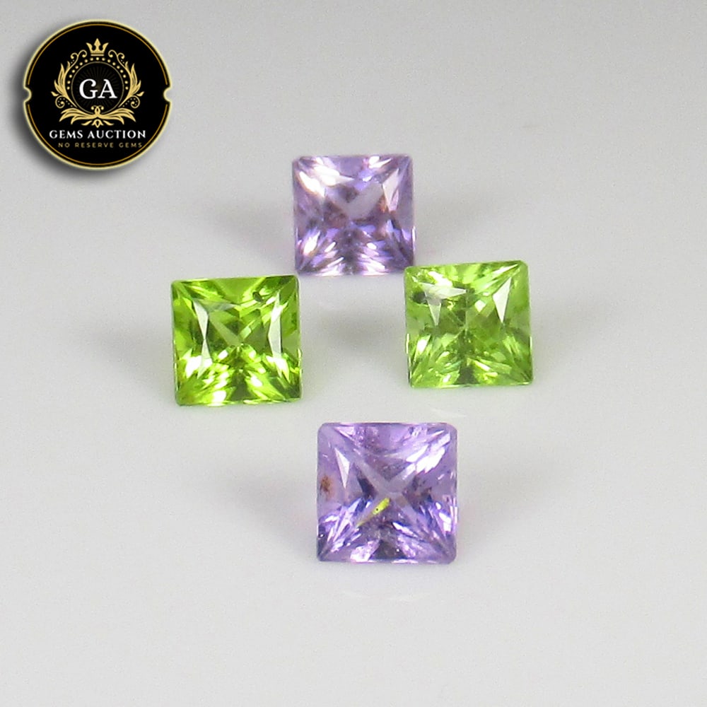 1.29 Ct Natural Parrot Green Peridot & Amethyst Square Set (1 of 3)