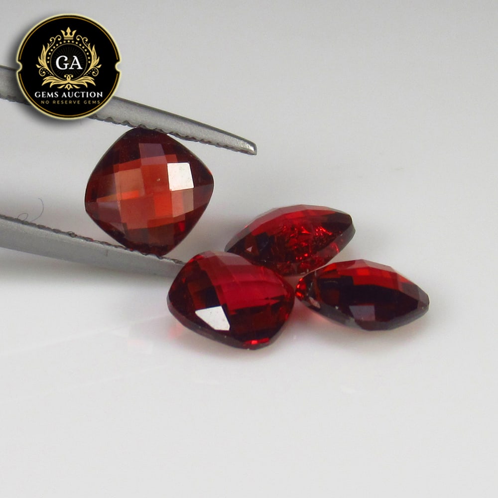 4.42 Ct Natural Rhodolite Garnet Almandine Red Cushion Checkerboard Cut Set: Weight - 4.42 Ct / Size - 6.0x6.0 - 6.1x6.1 mm / 4 Pc's / Shape - Cushion Checkerboard Cut / Clarity - VVS / Origin - Nigeria / Treatment - None