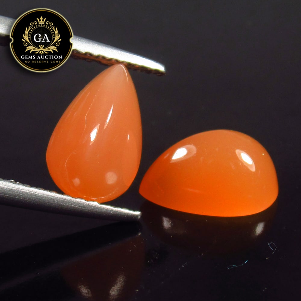 3.13 Ct Natural Orange Moonstone Pear Pair (1 of 2)
