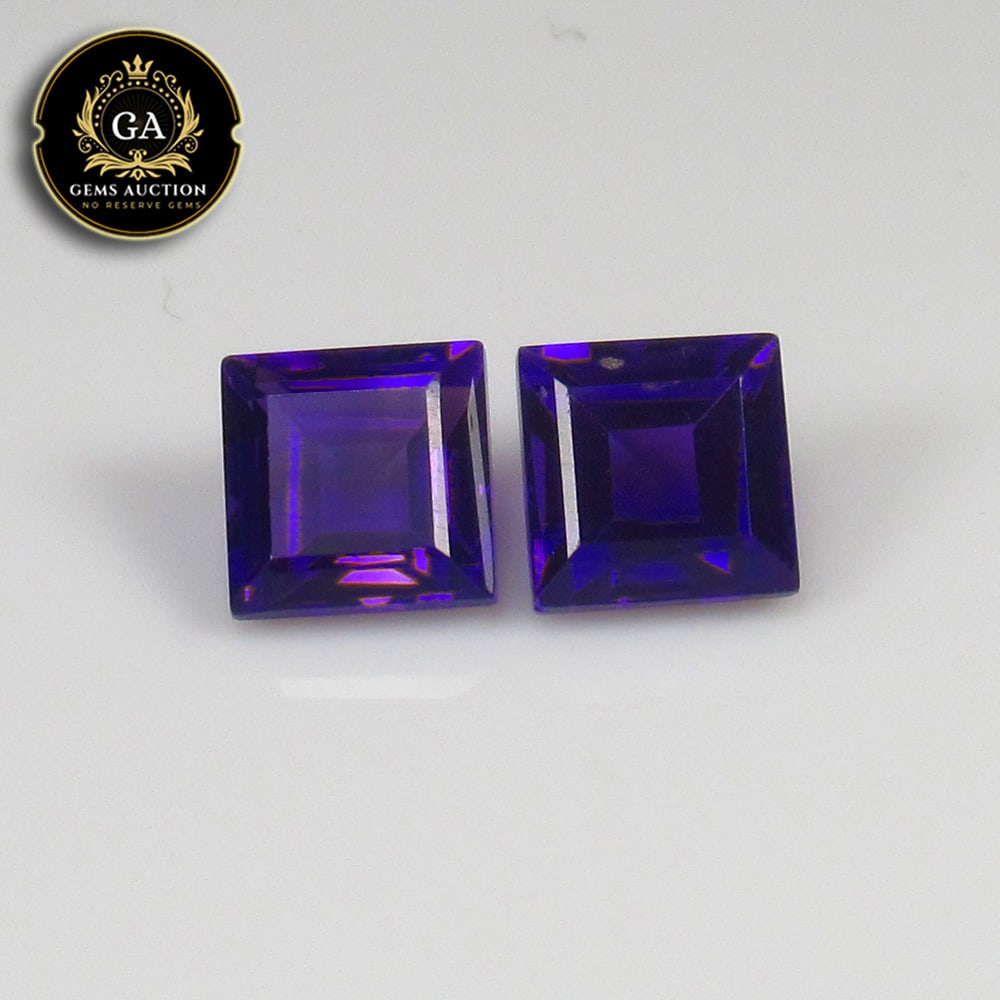 2.48 Ct Natural Brazilian Purple Amethyst Square Cut Pair (1 of 3)