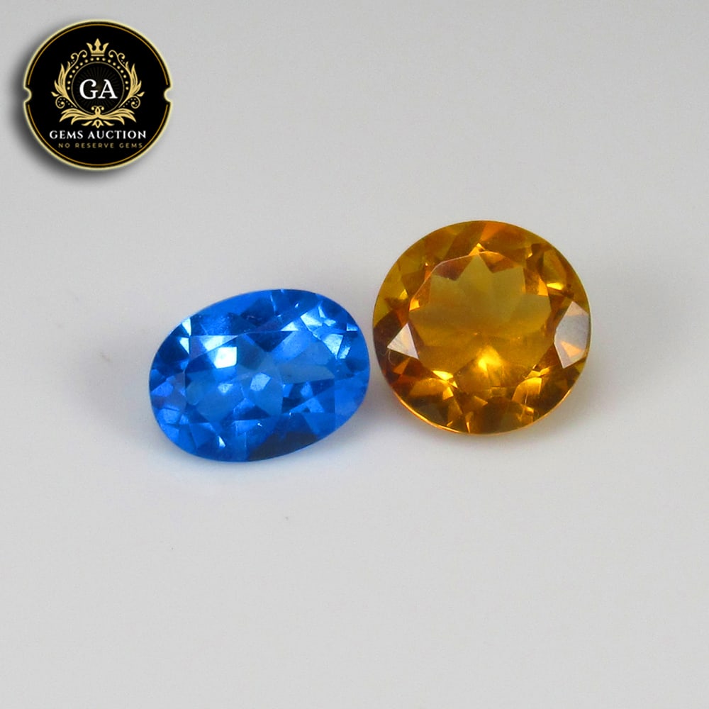 3.06 Ct Natural Citrine & Blue Topaz Oval & Round Cut Pair (1 of 3)