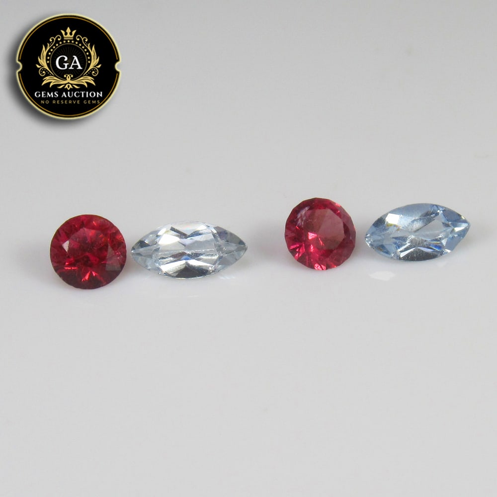 1.12 Ct Natural Garnet & Topaz Round & Marquise Cut Pair: Weight - 1.12 Ct / Size - 4.0x4.0 & 6.0x3.0 mm / 4 Pc's / Shape - Round & Marquise Cut / Color - Blue & Red / Clarity - VVS / Origin - Brazil / Treatment - Irradiated
