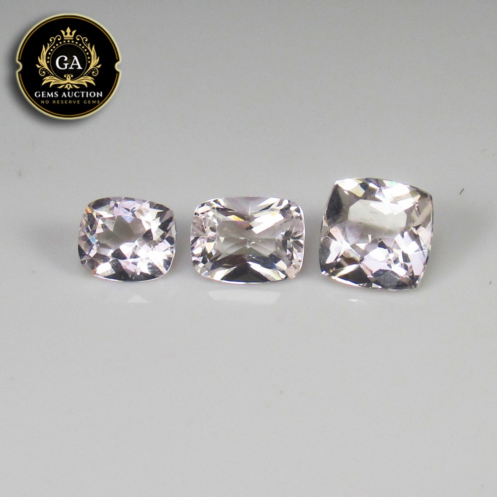 2.97 Ct Untretaed Natural Peach Pink Morganite Cushion Cut Set: Weight - 2.97 Ct / Size - 6.0x5.0 - 7.0x5.3 mm / 3 PC's / Shape - Cushion Cut / Color - Light Pink / Clarity - VVS / Origin - Mozambique / Treatment - None