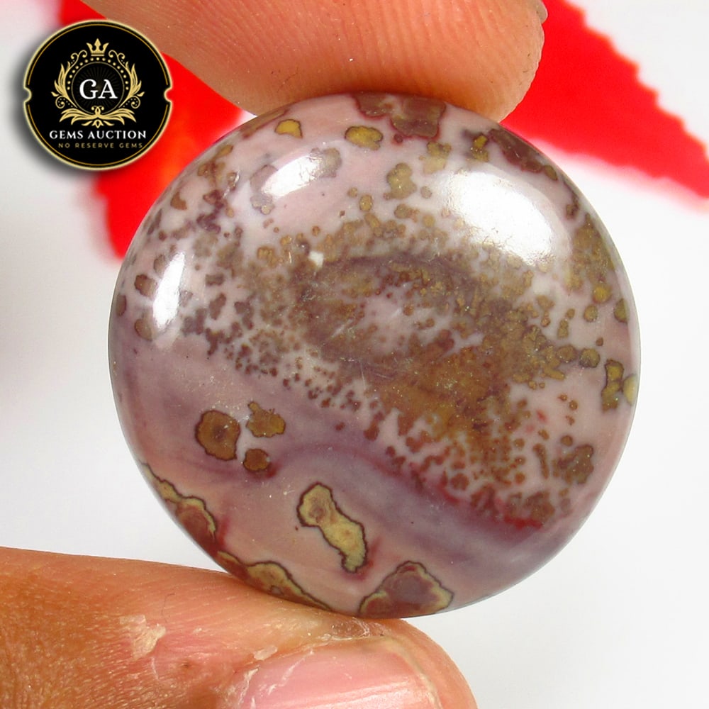 27.13 Ct Natural Picture Jasper Round Cab: weight - 27.13 Ct / Size - 26.00 x 26.00 x 6.00 mm / Shape - Excellent Round Cab / Origin - Brazil / Treatment - None