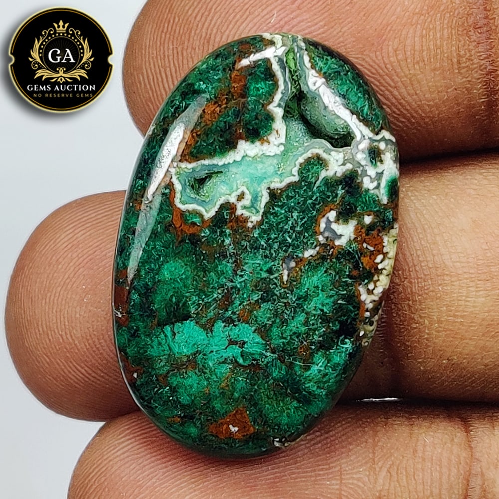 40.10 Ct Natural Australian Elegant Malachite Oval Cab: Weight - 40.10 Ct / Size - 30.00 x 18.50 x 6.30 mm / Shape - Oval Cab / Color - Green / Clarity - Opaque / Origin - Australia / Treatment - None