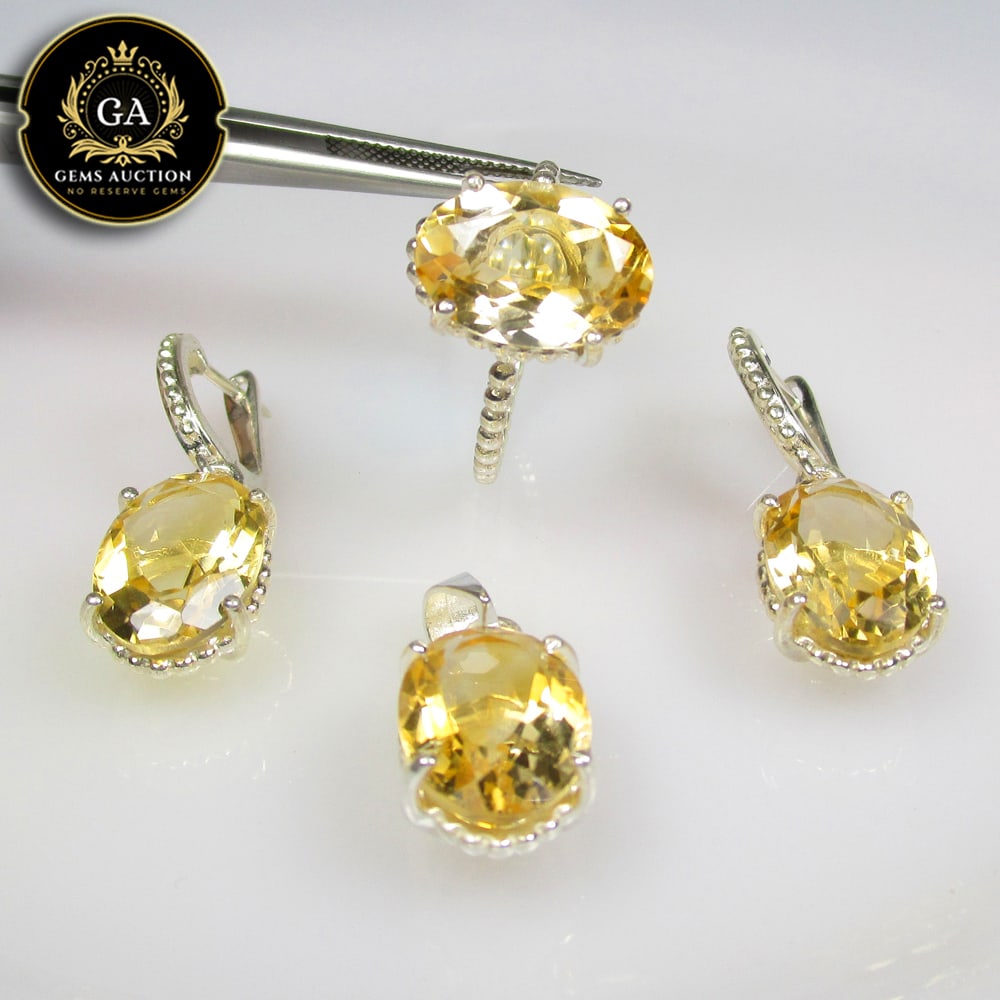 12.04 g 925 Silver Jewellery Set With Natural Citrine ,CZ (1 of 5)