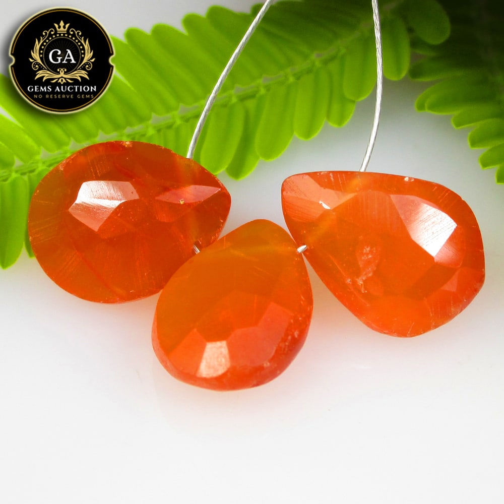 7.47 Ct Natural Orange Carnelian Drilled Pear Beads: Weight - 7.47 Ct / Size - 10.6x4.0 - 11.5x4.7 mm / 3 Pc's / Shape - Pear Beads / Clarity - Semi - Transparent / Origin - Brazil