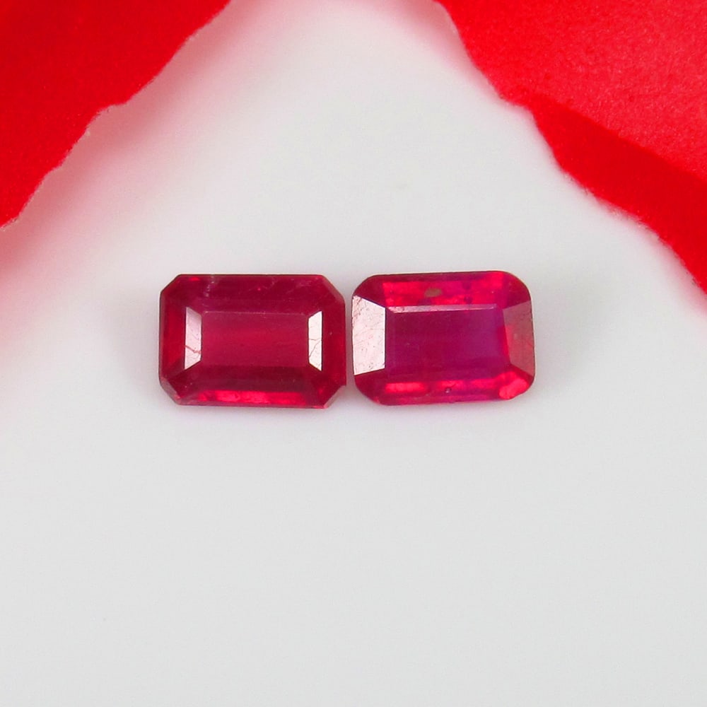 2.07 Ct Natural Pinkish Red Ruby Octagon Cut Pair (1 of 3)
