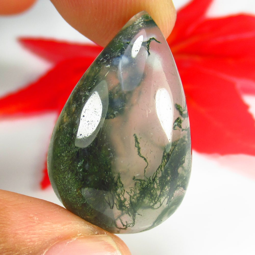 25.01 Ct Natural Moss Agate Pear Cab: weight - 25.01 Ct / Size - 28.00 x 17.50 x 7.80 mm / Shape - Excellent Pear Cab / Origin - Brazil / Treatment - None