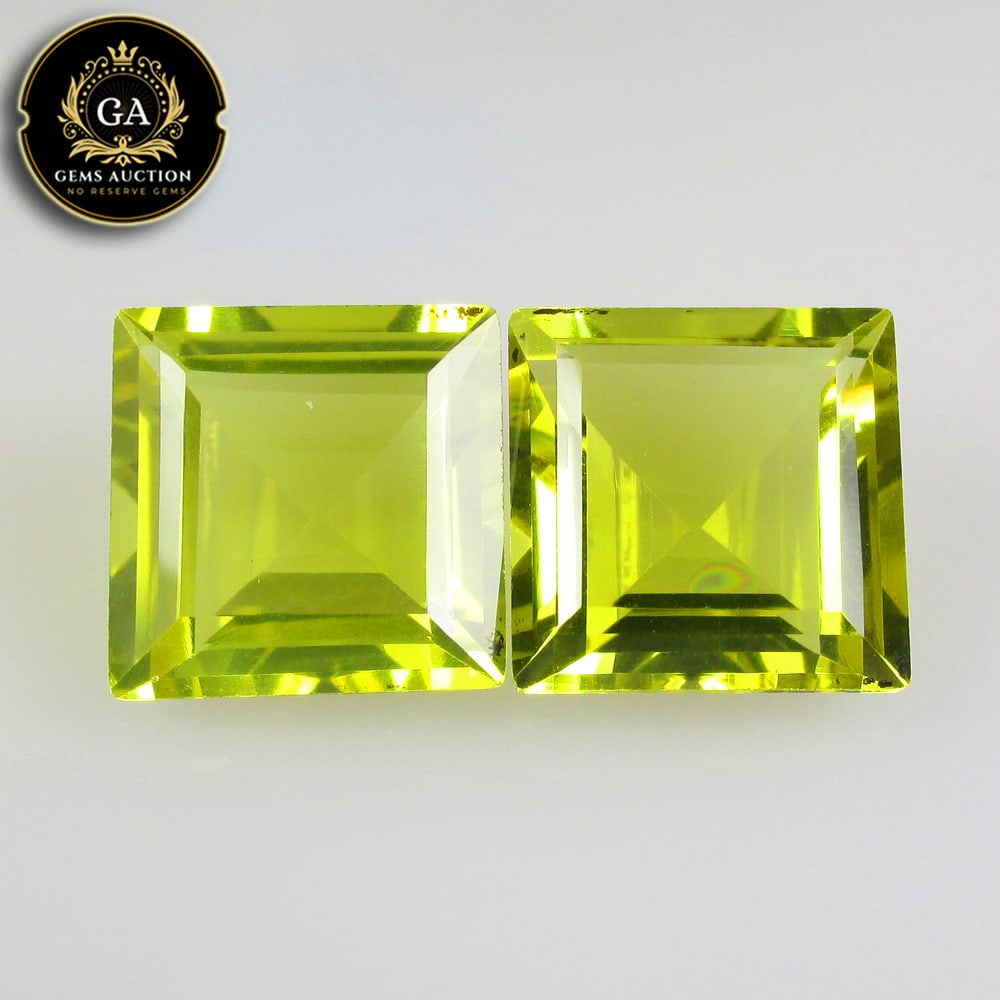 17.26 Ct Natural Amazing Quality Lemon Quartz Square Cut Pair: Weight - 17.26 Ct / Size - 13.10 x 13.00 x 7.10 mm / 2 Pc's / Shape - Square Cut / Clarity - VVS / Origin - Brazil / Treatment - None