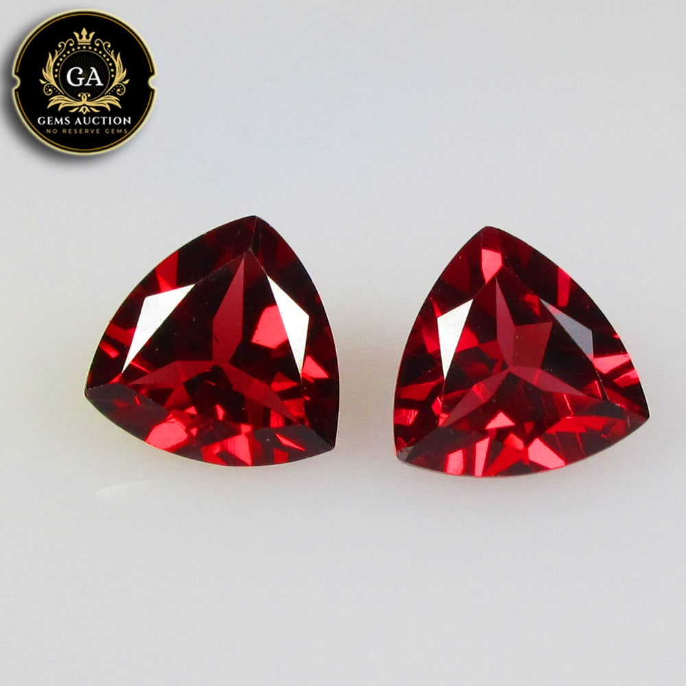 3.95 Ct Natural Rhodolite Garnet Almandine Trillion Cut Pair: Weight - 3.95 Ct / Size - 8.20 x 8.10 x 4.40 mm / 2 Pc's / Shape - Trillion Cut / Clarity - VVS / Origin - Nigeria / Treatment - None