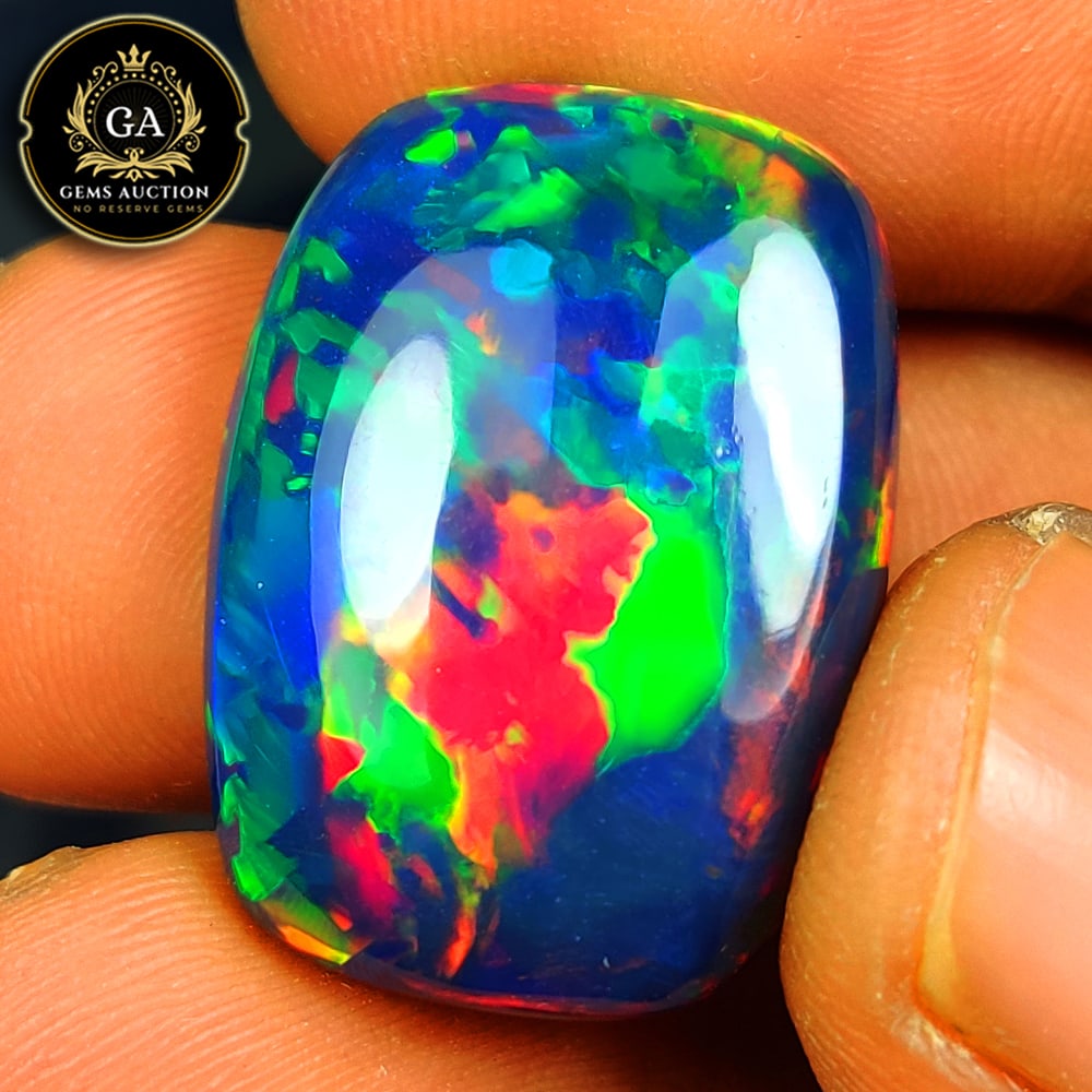 17.27 Ct Natural Black Flashing Top Fire Opal Cushion Cab (1 of 7)