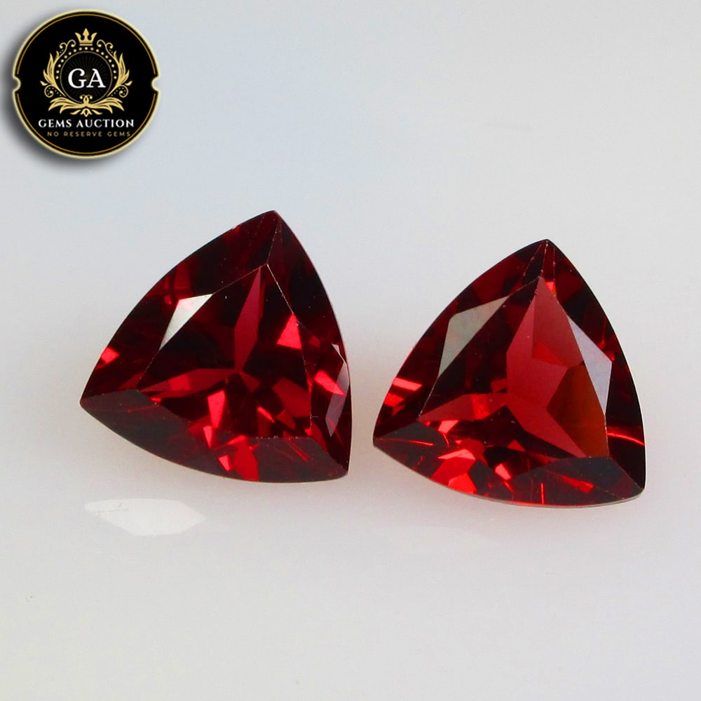 3.88 Ct Natural Rhodolite Garnet Almandine Trillion Cut Pair: Weight - 3.88 Ct / Size - 8.20 x 8.10 x 4.90 mm / 2 pc's / Shape - Trillion Cut / Clarity - VVS / Origin - Nigeria / Treatment - None