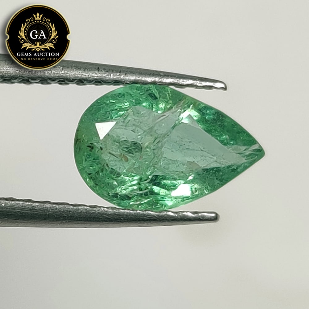 1.13 Ct Natural Grassy Green Emerald Pear Cut: Weight - 1.13 Ct / Size - 8.90 x 6.10 x 3.60 mm / Shape - Pear Cut / Color - Green / Clarity - SI / Origin - Zambia / Treatment - Colorless Oil