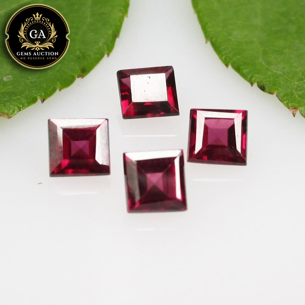 1.79 Ct Natural Rhodolite Garnet Almandine Red Square Cut Set (1 of 3)
