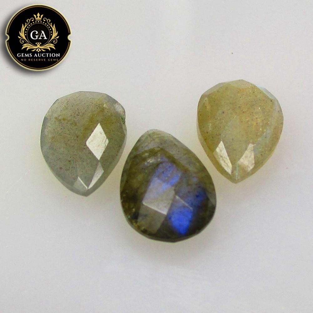 7.58 Ct Natural Blue Shaded Labradorite Pear Cut Beads: Weight - 7.58 Ct / Size - 12.3x8.0 - 12.5x8.2 mm / 3 Pc's/ Shape - Excellent Pear Cut Beads / Clarity - Opaque / Origin - Africa / Treatment - None