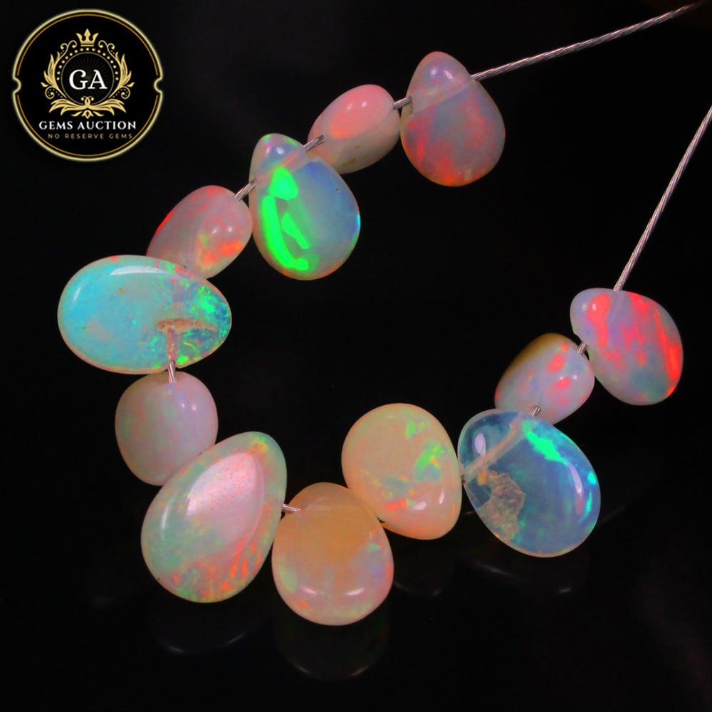 4.42 Ct Natural Drilled Multi-color Opal Good Fire Almond Shaped Beads (1 of 3)
