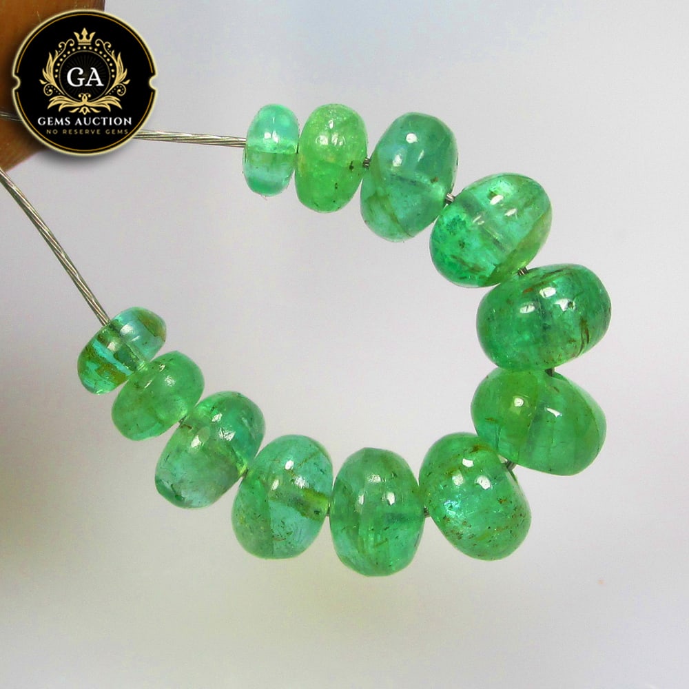 3.67 Ct Natural Zambian Emerald Round Beads: Weight - 3.67 Ct / Size - 2.80 - 4.40 mm / 12 Pc's / Clariry - Transparent / Shape - Drilled Round Beads / Color - Green / Clarity - SI / Origin - Zambia / Treatment - Colorless Oil