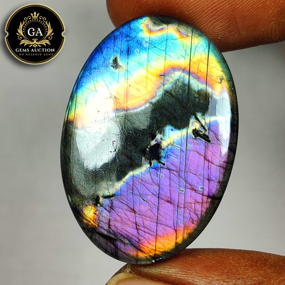 34.26 Ct Natural Labradorite Oval Cab: Weight - 34.26 Ct / Size - 34.20 x 24.00 x 5.40 mm / Shape - Excellent Oval Cabochon / Clarity - Opaque / Origin - Africa / Treatment - None