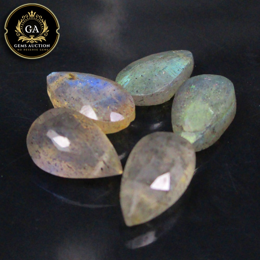 8.06 Ct Natural Blue Shaded Labradorite Pear Cut Beads: Weight - 8.06 Ct / Size - 9.7x5.8 - 10.4x6.4 mm / 5 Pc's / Shape - Excellent Pear Cut Beads / Clarity - Opaque / Origin - Africa / Treatment - None