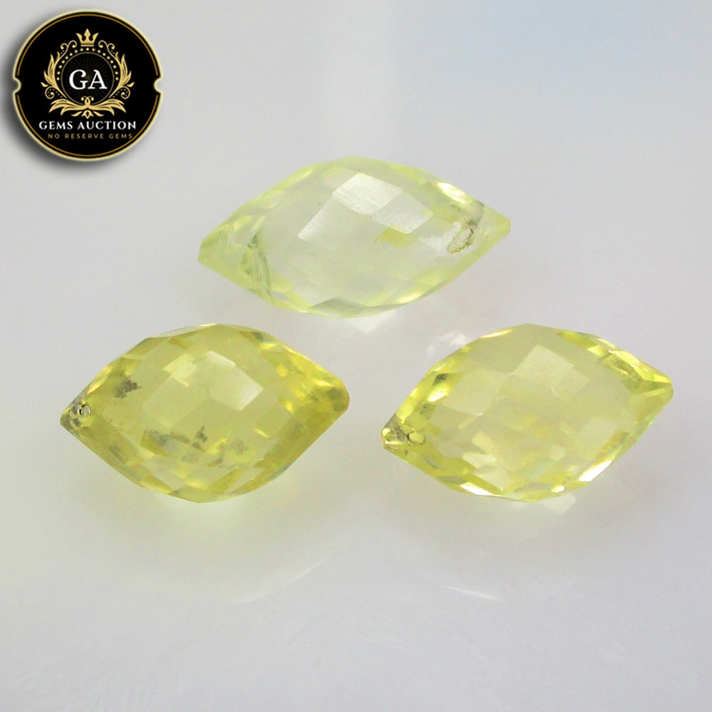 12.86 Ct Natural Lemon Quartz Marquise Drop Beads: Weight - 12.86 Ct / Size - 12.7x7.6 - 15.0x7.7 mm / 3 Pc's / Shape - Marquise Drop Beads / Clarity - Opaque / Origin - Brazil / Treatment - None