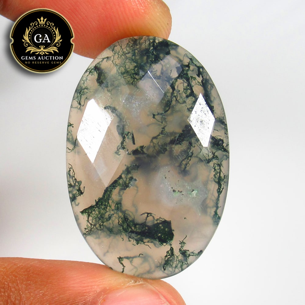 32.91 Ct Natural Moss Agate Oval Cut: weight - 32.91 Ct / Size - 35.00 x 23.00 x 5.70 mm / Shape - Excellent Oval Cut / Origin - Brazil / Treatment - None
