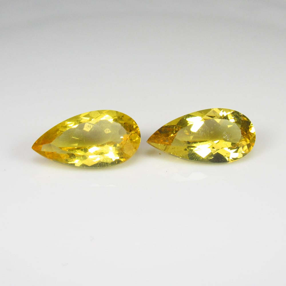 6.02 Ct Natural Yellow Beryl Pear Cut Pair: Weight - 6.02 Ct / Size - 14.50 x 7.50 x 5.30 mm / 2 Pc's / Shape - Pear Cut / Clarity - VVS / Origin - Brazil / Treatment - None
