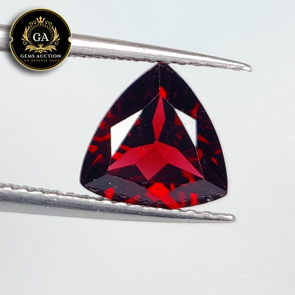 2.12 Ct Natural Rhodolite Garnet "Almandine Red" Trillion Cut: Weight - 2.12 Ct / Size - 8.20 x 8.20 x 4.50 mm / Shape - Trillion Cut / Clarity - Transparent / Origin - Nigeria / Treatment - None