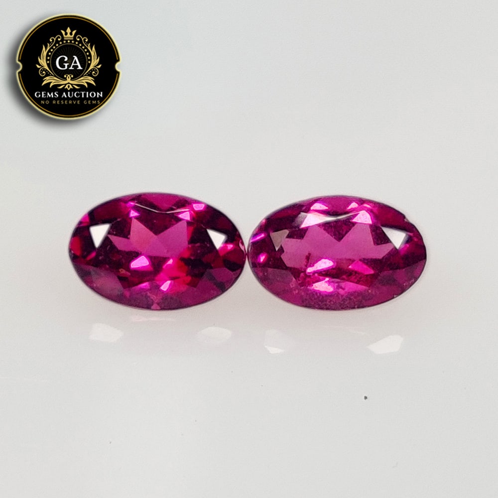 1.09 Ct Natural Rhodolite Garnet "Purplish Pink" Oval Cut Pair: Weight - 1.09 Ct / Size - 6.00 x 4.00 x 2.80 mm / 2 Pc's / Shape - Oval Cut / Clarity - Transparent / Origin - Nigeria / Treatment - None