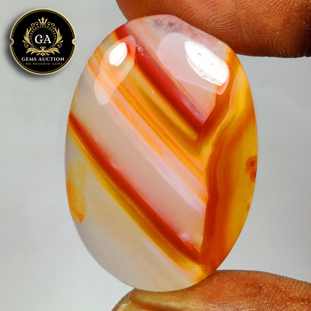 42.13 Ct Natural Orange Banded Agate Oval Cab: weight - 42.13 Ct / Size - 36.00 x 26.00 x 6.00 mm / Shape - Excellent Oval Cab / Origin - Brazil / Treatment - None