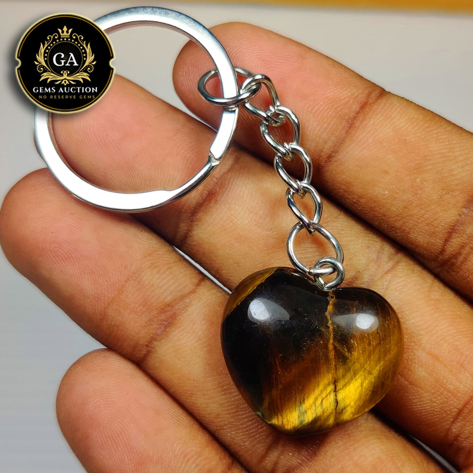 47.53 Ct Natural Tiger Eye Heart Cab Key Chain (1 of 3)