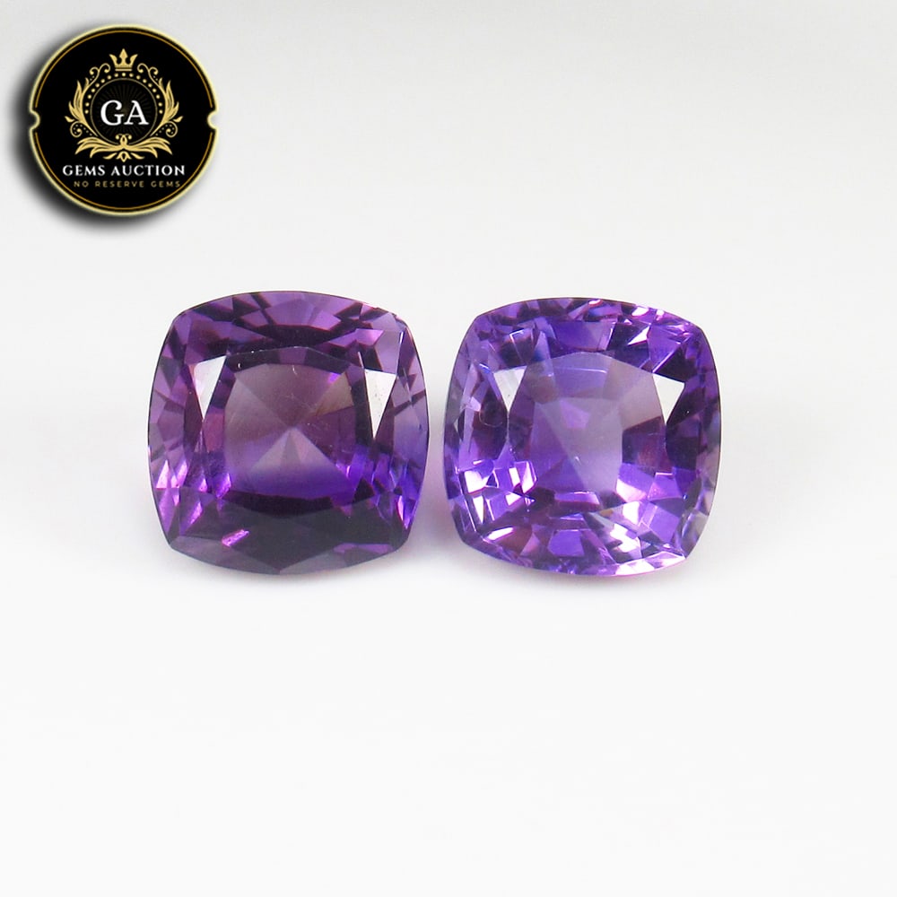 21.28 Ct Natural Purple Amethyst Cushion Cut Matching Pair (1 of 4)