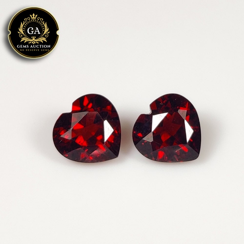 3.30 Ct Natural Rhodolite Garnet "Almandine Red" Heart  Cut Pair (1 of 3)