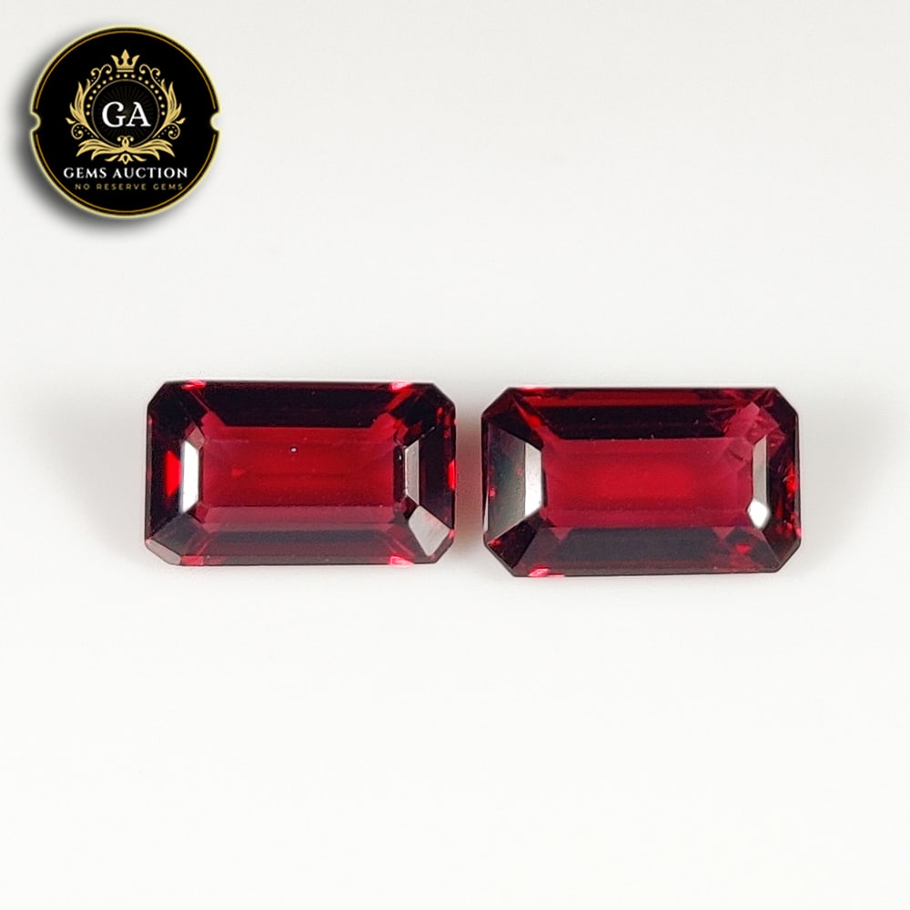 3.98 Ct Natural Rhodolite Garnet "Almandine Red" Octagon Cut Pair: Weight - 3.98 Ct / Size - 9.00 x 5.50 x 3.30 mm / 2 Pc's / Shape - Octagon Cut / Clarity - VVS / Origin - Nigeria / Treatment - None