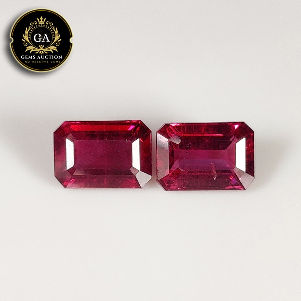 2.87 Ct Natural Rhodolite Garnet "Almandine Red" Octagon Cut Pair: Weight - 2.87 Ct / Size - 7.00 x 4.80 x 3.20 mm / 2 Pc's / Shape - Octagon Cut / Clarity - Transparent / Origin - Nigeria / Treatment - None