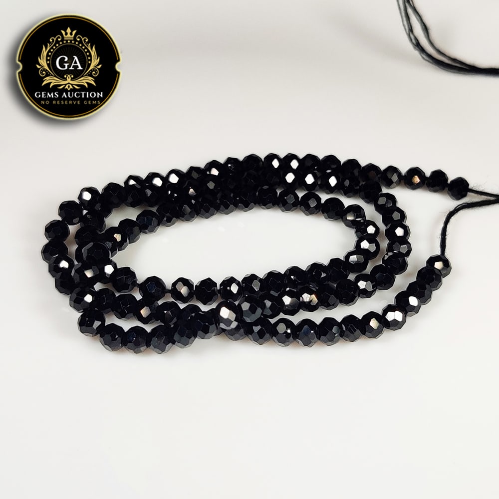 42.10 Ct Natural Black Onyx Round Cut Beads: Weight - 42.10 Ct / Size -3.60 - 3.80 mm / 112 Pc's / 13" inches / Shape - Round Cut Beads / Color - Black / Clarity - OPaque / Origin - Africa / Treatment - None