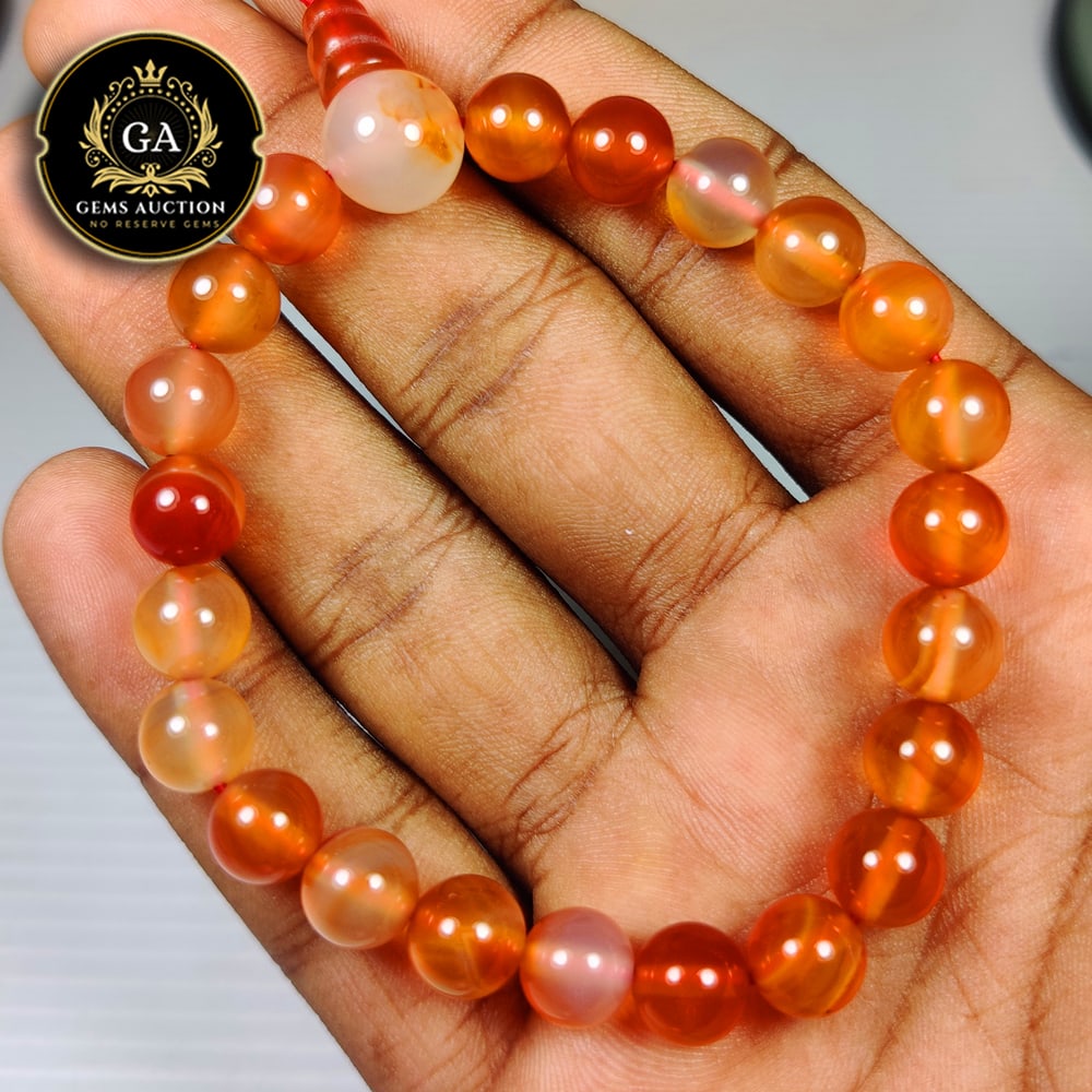 91.52 Ct Natural Orange Carnelian Drilled Round Ball Beads Bracelet (1 of 2)