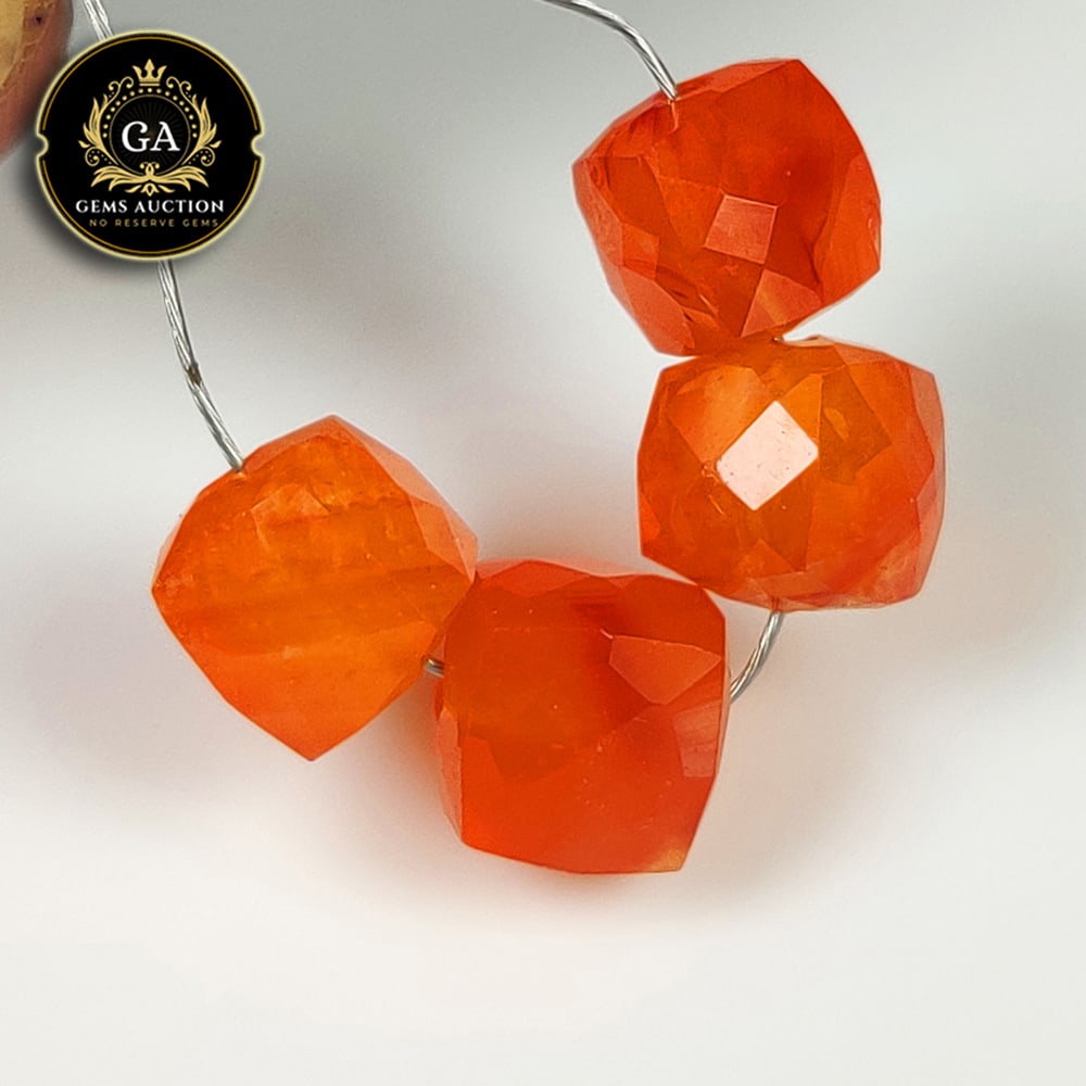 11.64 Ct Natural Orange Carnelian Drilled Square Beads: Weight - 11.64 Ct / Size - 6.8x6.8 - 7.2x7.2 mm / 4 Pc's / Shape - Drilled Square Beads / Clarity - Semi - Transparent / Origin - Brazil