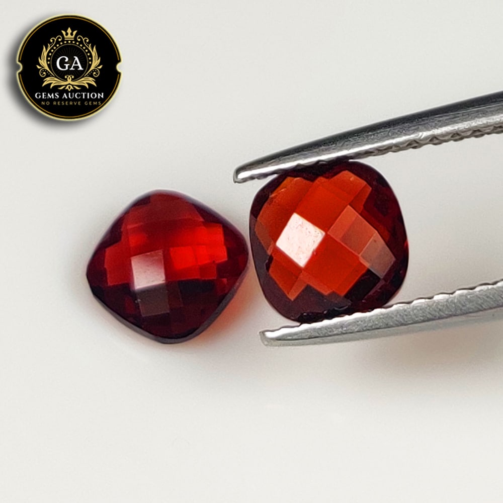 2.33 Ct Natural Rhodolite Garnet Almandine Red Cushion Checkerboard Cut Pair: Weight - 2.33 Ct / Size - 6.20 x 6.20 x 3.00 mm / 2 Pc's / Shape - Cushion Checkerboard Cut / Clarity - VVS / Origin - Nigeria / Treatment - None
