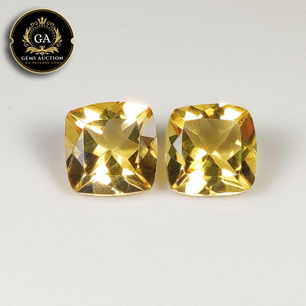 3.94 Ct Natural Citrine Cushion Cut Matching Pair: Weight - 3.94 Ct / Size - 8.10 x 8.00 x 5.20 mm / 2 Pc's / Shape - Cushion Cut / Color - Yellow / Clarity - VVS / Origin - Brazil / Treatment - None