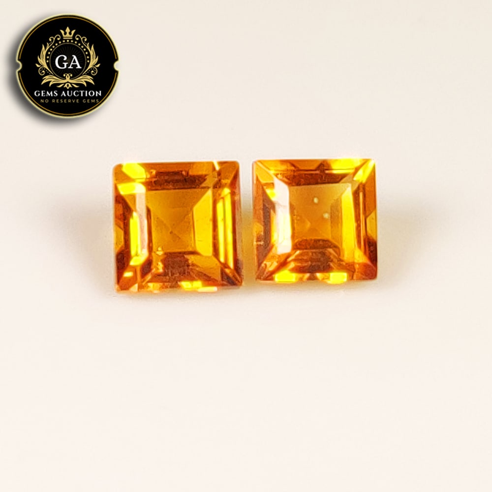 1.40 Ct Natural Citrine Square Cut Matching Pair: Weight - 1.40 Ct / Size - 5.00 x 5.00 x 3.80 mm / 2 Pc's / Shape - Square Cut / Color - Yellow / Clarity - VVS / Origin - Brazil / Treatment - None