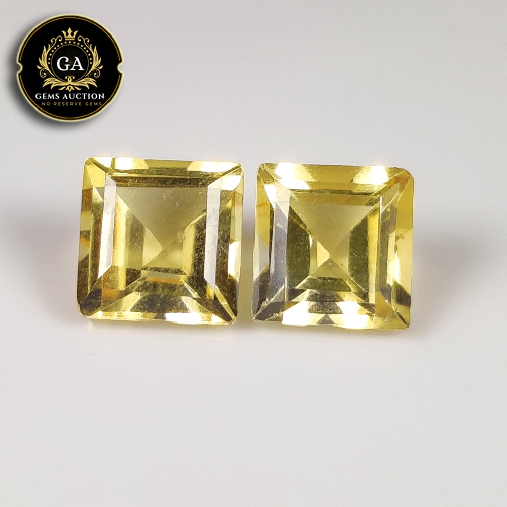 3.43 Ct Natural Citrine Square Cut Matching Pair: Weight - 3.43 Ct / Size - 10.40 x 7.70 x 6.10 mm / 2 Pc's / Shape - Square Cut / Color - Yellow / Clarity - VVS / Origin - Brazil / Treatment - None